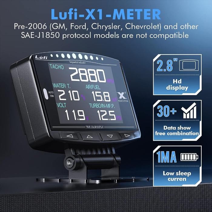 Lufi X1 Multi Meter Gauge Smart Digital 2.8 PNP OBD OBD2 English Version Revolution RPM Suhu Oli