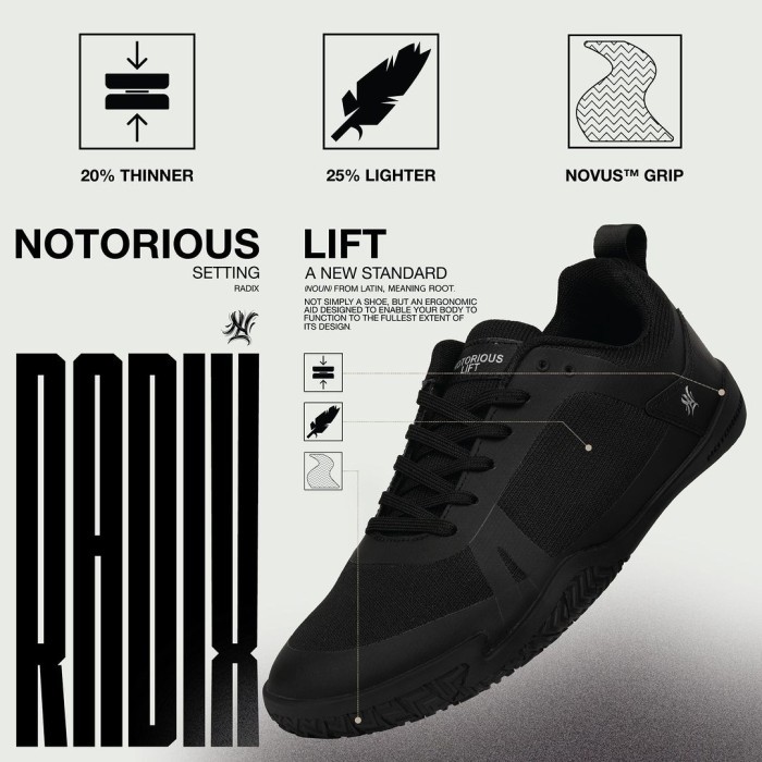 Notorious Lift Radix Wide Toe Box Barefoot Shoes Sepatu Deadlift Shoe