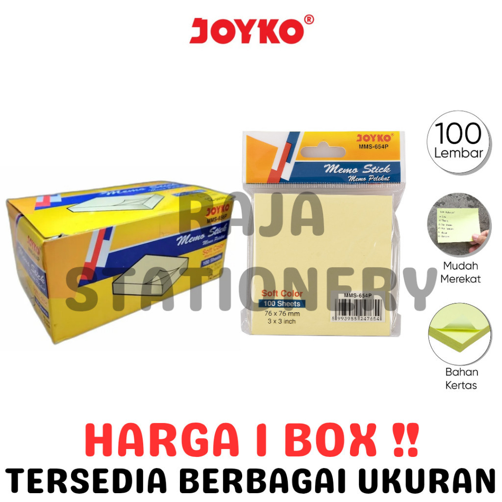 

JOYKO MEMO STICK STICKY NOTES YELLOW SOFT COLOUR KERTAS MEMO JOYKO TEMPEL CATATAN NOTE MMS [BOX] Raja Big Box