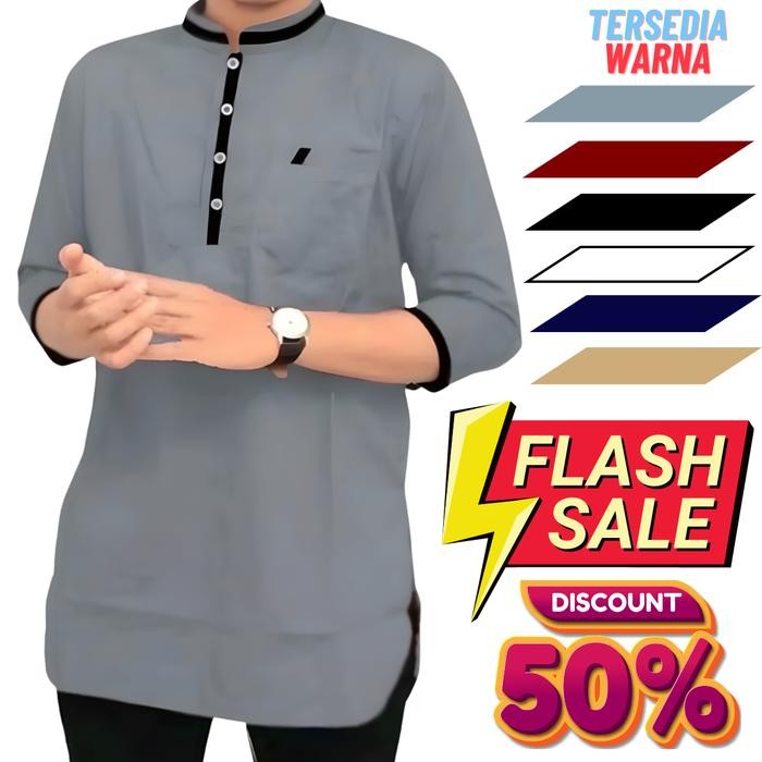 DND KEMEJA KOKO BAJU KEMKO PRIA COWOK BAPAK DEWASA KURTA MOTIF AGAM LENGAN 3/4 SANTRI LEBARAN