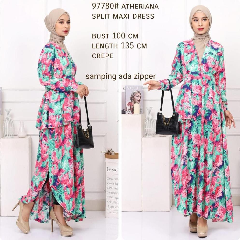 97780 Gaun Dress Maxi Wanita Atheriana Motif Bunga Crepe