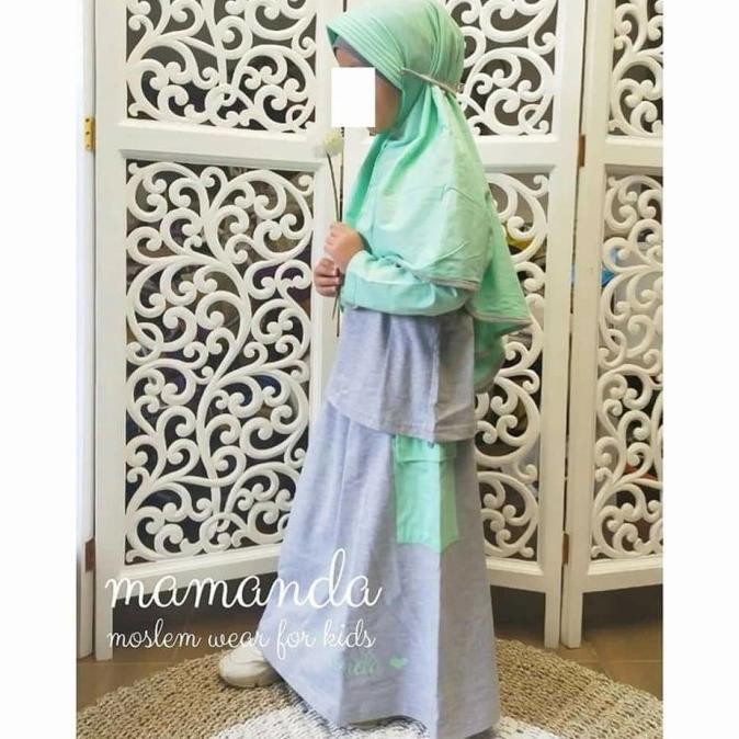 Gamis Anak /Baju Muslim Anak Perempuan 2-9Thn Lucu Murah Mamanda Grey Pengiriman Cepat