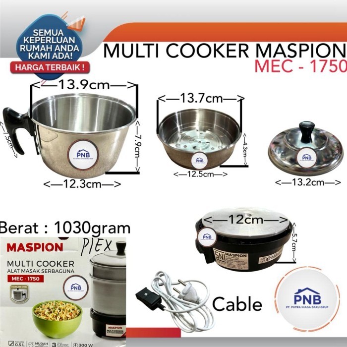MASPION MULTI ELEKTRIK COOKER MEC 1750 PANCI LISTRIK 0.5 LITER