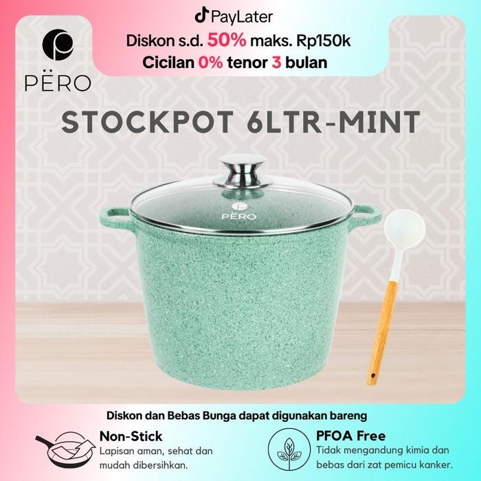 [Exclusive Celyhome] Pero Stock Pot Panci Gentong 24cm with Glass Lid / Panci Granite Anti Lengket /