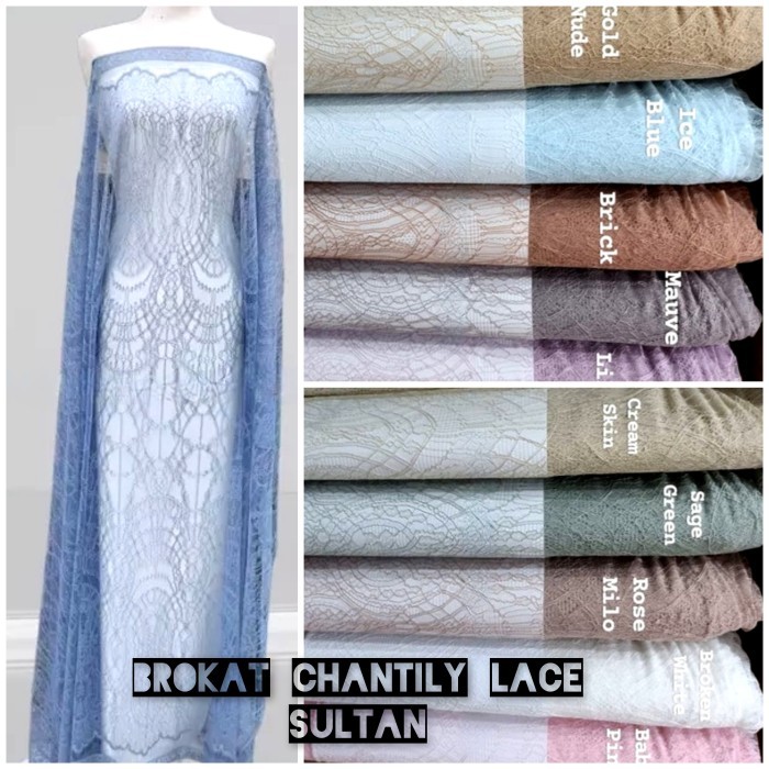 Kain Brokat Chantily Warna Sage Green Chantelle Sage