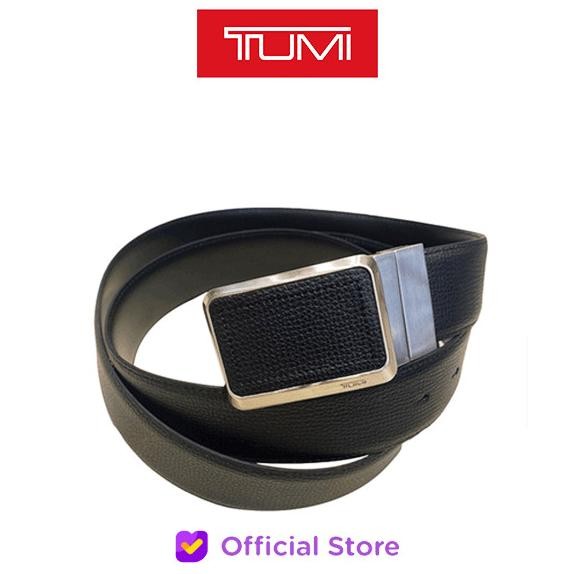 TUMI Belt Split Embossed Initial Leather Belt - Ikat Pinggang - Black