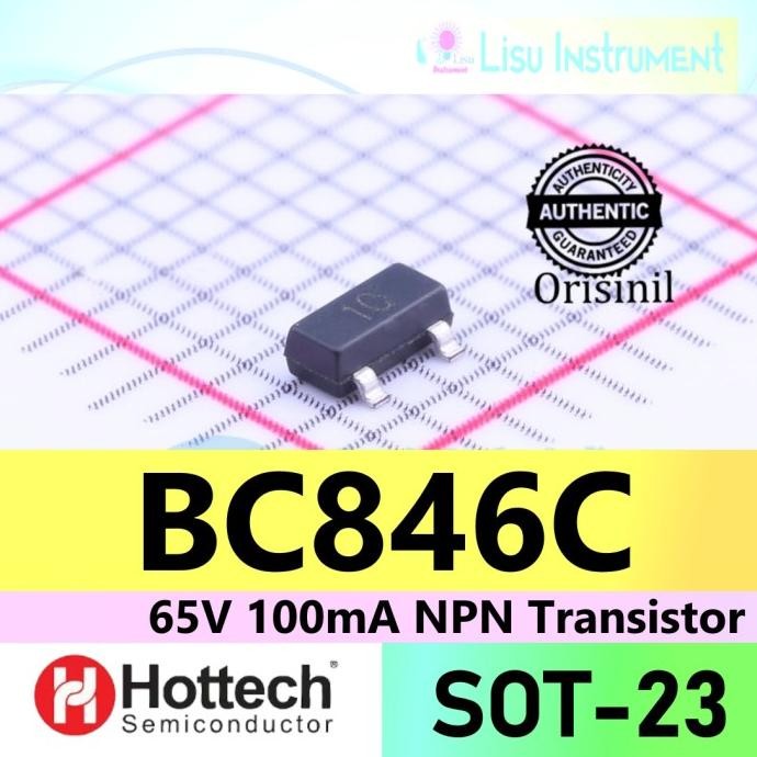 Terbaru (25) BC846C 65V 100mA NPN Transistor BC846 1C SOT-23 Hottech ORIGINAL lisu992