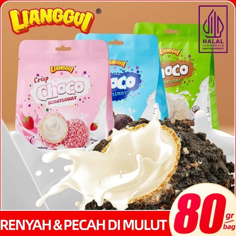

RHH-1823 [HALAL] Enak Snack Lianggui Crisp Burstlurry Choco Strawberry Coconut Flavour Crisp Choco Wafer Salut Snack Wafer Mini Coklat Ball Kue Lebaran Best Seller Enak Cemilan Premium