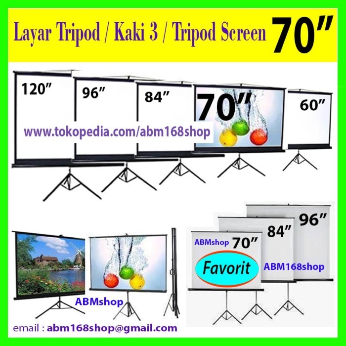 Layar 70" Tripod Screen Projector/ Layar Proyektor Utk Benq Infocus