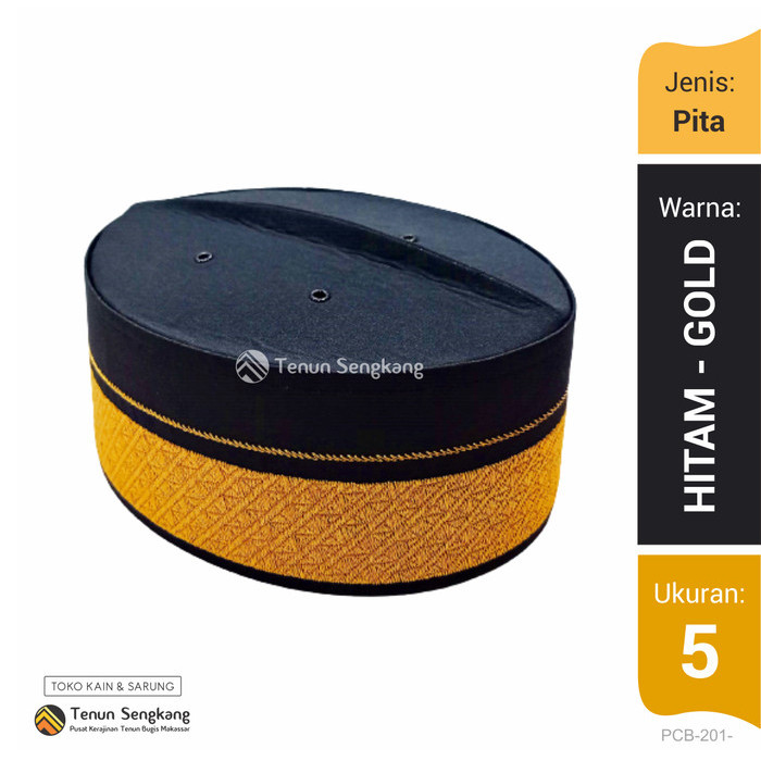 Peci Peci Songkok Kopiah Bugis Makassar Lis Bordir Hitam Gold PCB-201 - 5 modern polos original