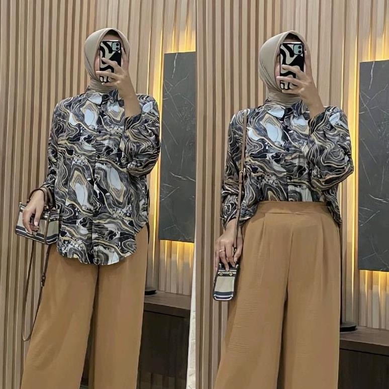 One Set Crinkle Rayon Premium | New Setelan Terbaru | Setelan Kemeja Wanita Crinkle Airflow Best Sel