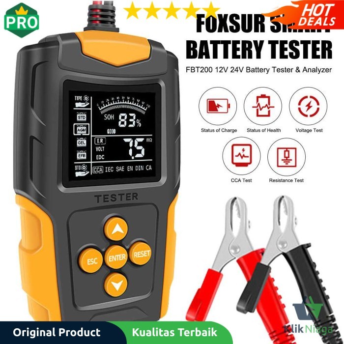 FOXSUR Tester Aki Kendaraan Portable Battery Tester 200Ah with LCD -