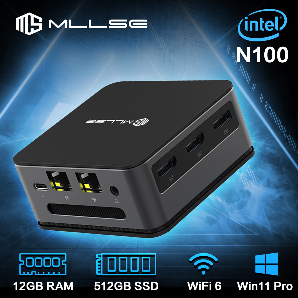 WUF MLLSE G2 Mini PC Windows 11 Pro Alder Lake N100 Intel 12th DDR4 12GB RAM 512GB SSD WiFi 6 BT5.2 