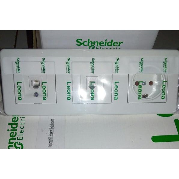 Leona 2 Gang Outlet Data Cat6 + Stop kontak Schneider