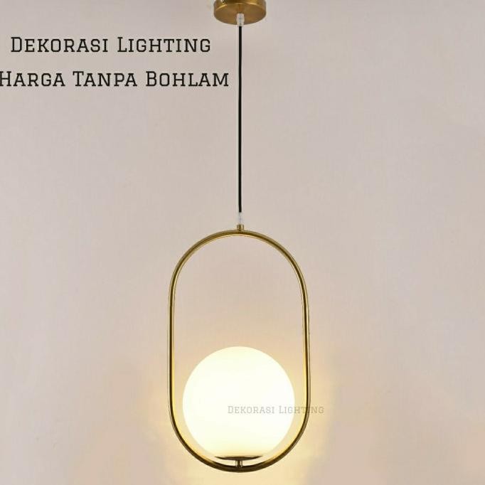 L472 Lampu Gantung Gold Bola Kaca Susu Modern Minimalis Bentuk Oval Tersedia