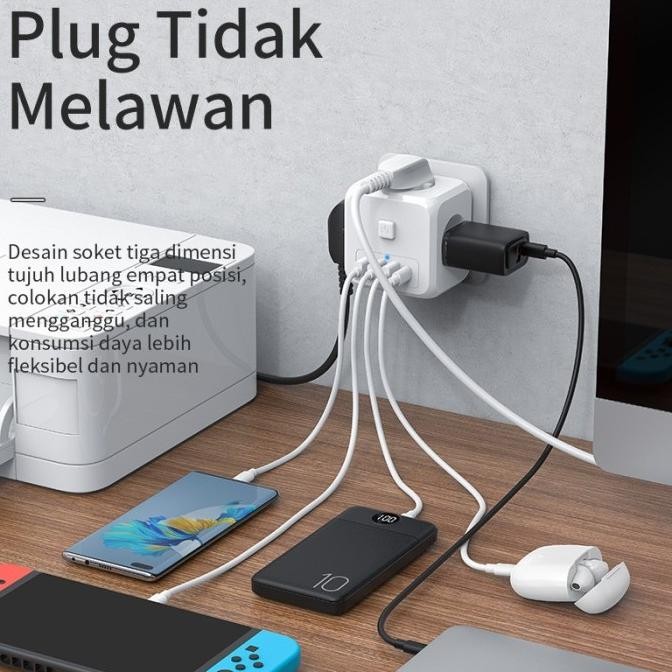 7 IN 1 STOP KONTAK MULTIFUNGSI SOKET NIRKABEL 3*STOPKONTAK+3*USB+TIPEC