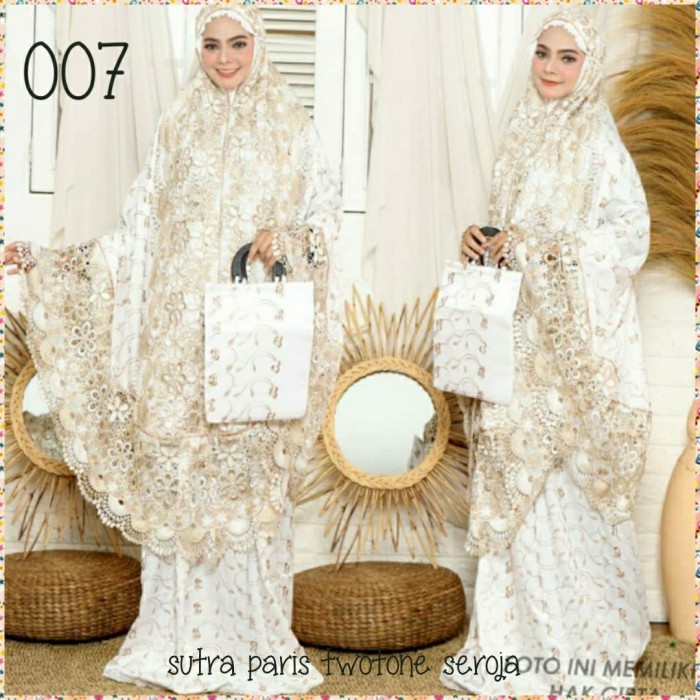 mukenah sutra paris renda mawar swarovski(mewah.elegant)+tas