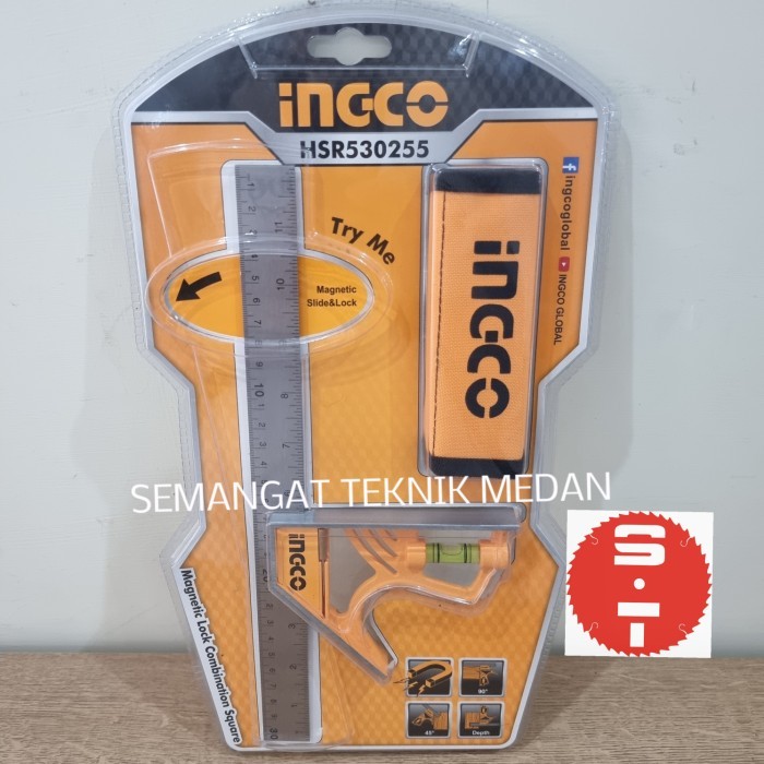 PENGGARIS SIKU TUKANG MAGNET COMBINATION L SQUARE WATERPASS 12" INGCO
