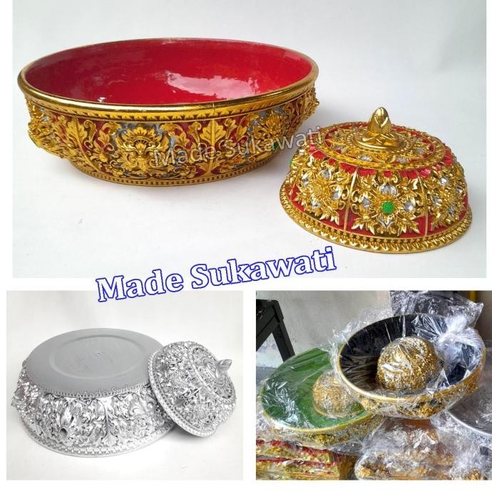 ```````] Set wadah tutup bokor 30cm ukir plastik Kerajinan Bali