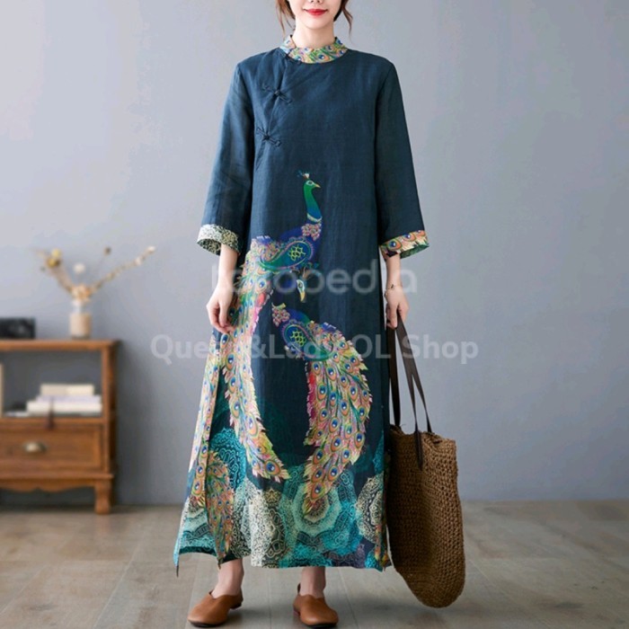 Cheongsam Dress Qipao Bigsize Loose Longsleeve Modern Import