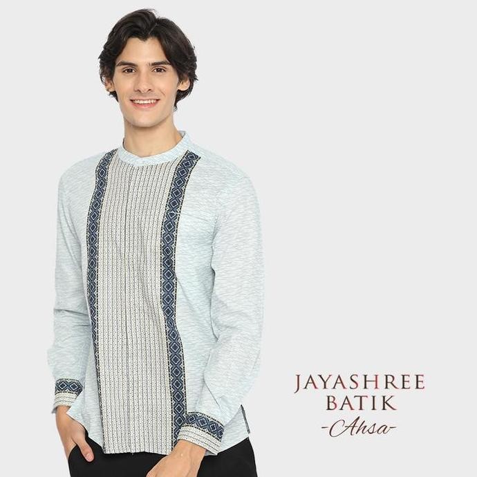 Best Sales Baju Koko Muslim Jayashree - [Free Parfum] Basic Ahsa Blue Kemeja Koko Pria Lengan Panjan
