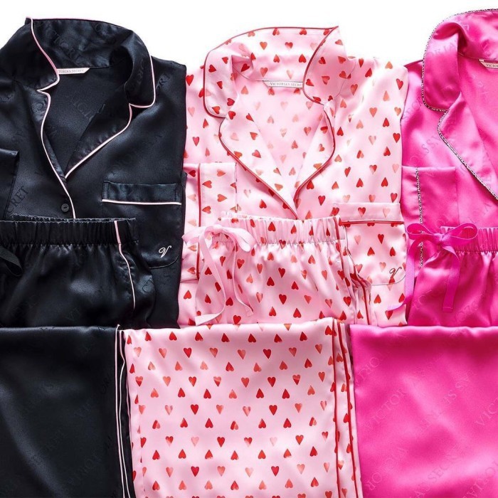 Baju Tidur Set Piyama Victoria Secret Silk Pajamas Satin Original