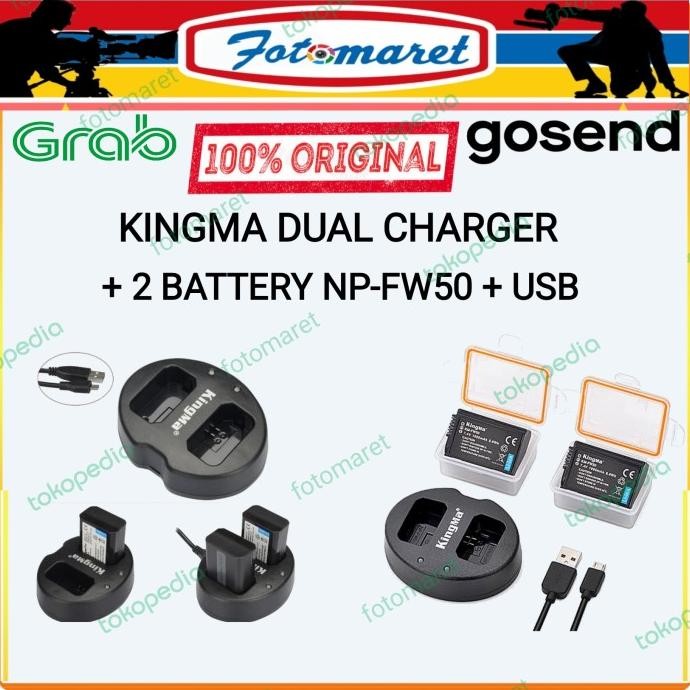 Baterai Kingma Np-Fw50 2Pc Dual Charger Kingma Np-Fw50 Charger Fw50 New Stok