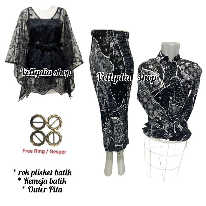 Couplean Rok Plisket Batik Kemeja Batik+Outer Pita Kebaya Cantik Kebaya Breameid Lamaran Wisuda