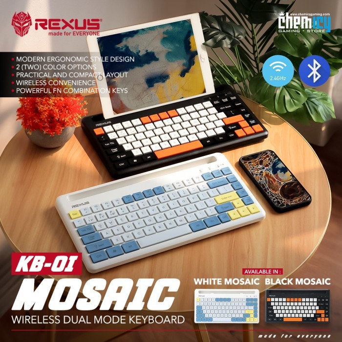 Rexus KB01 / KB-01 Mosaic Wireless Dual Connection Gaming Keyboard