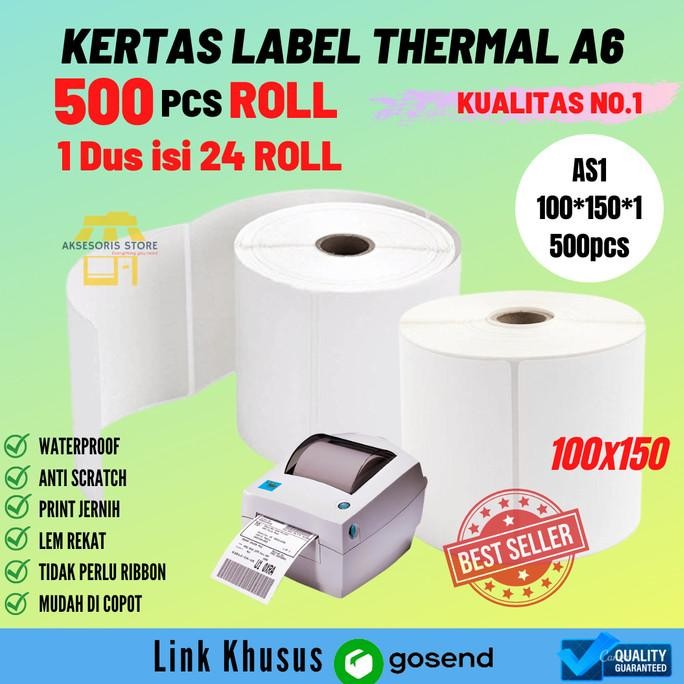 

KERTAS THERMAL LABEL BARCODE A6 100X150 500PCS ROLL KHUSUS GOSEND