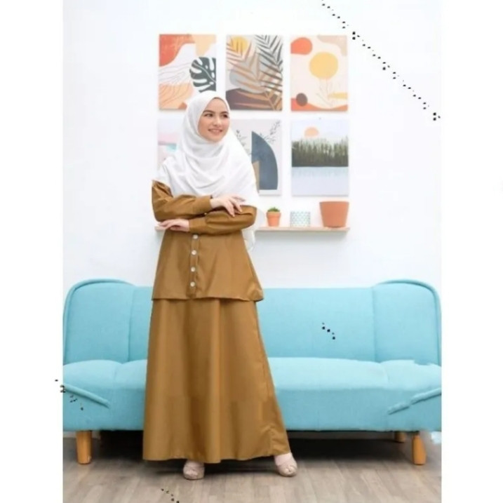 Terbaru Humairah Setrok Seragam Pemda Khaki Tua Toyobo Baju Wanita Tunik+Rok Setelan Termura