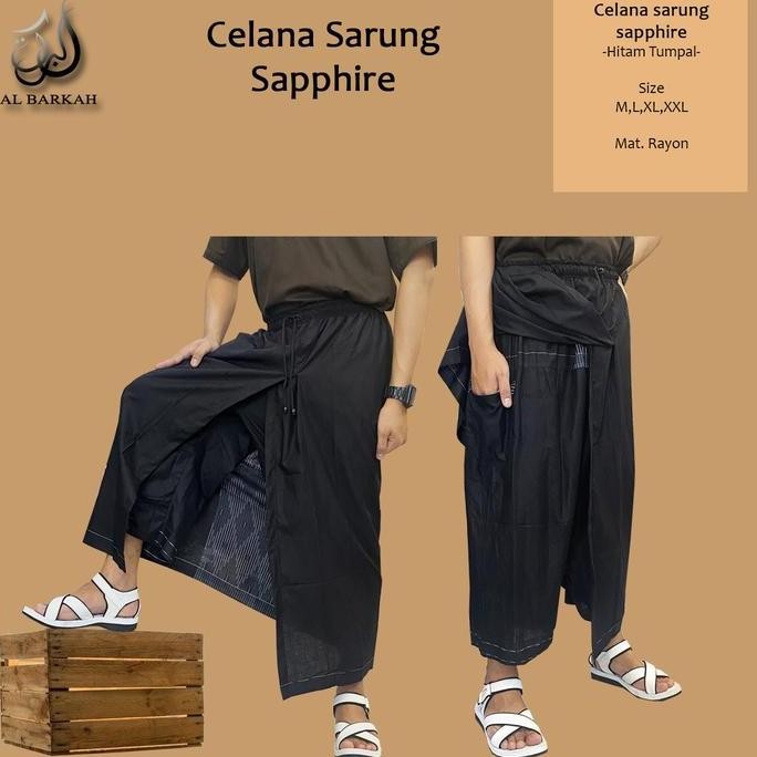 Celana Sarung Sapphire Hitam Tumpal Perlengkapan Sholat Pria Dewasa Remaja Kain Muslim GT
