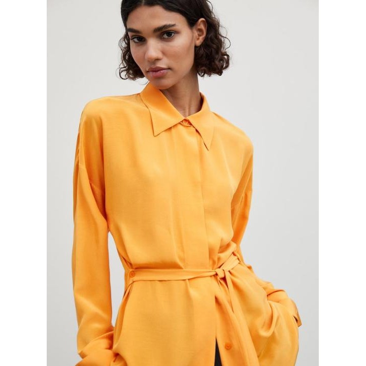 AB868068 Baju Atasan Kemeja Panjang Orange Wanita Korea Tunik Jumbo Terlaris