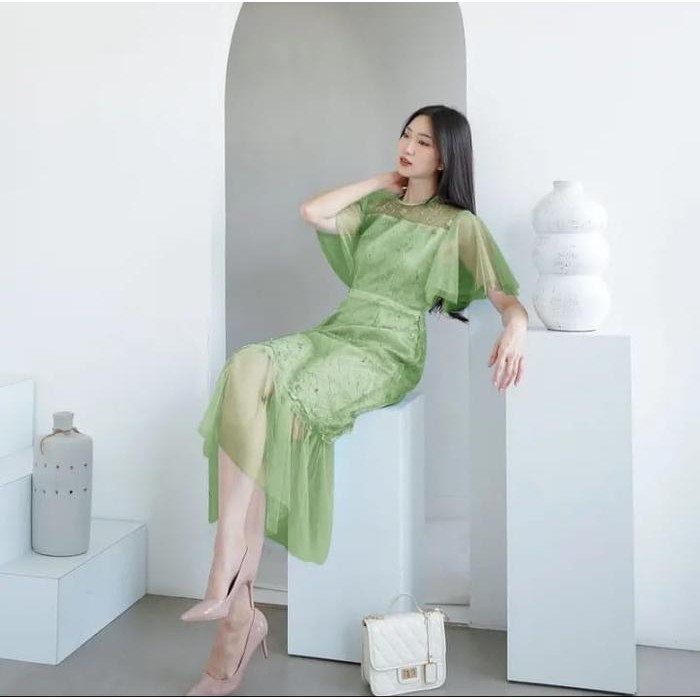 Dress Wanita Gereja Biru Langit Elegant Mewah Natal Cindy Bordir Panjang Satin Tile Velvet Casual