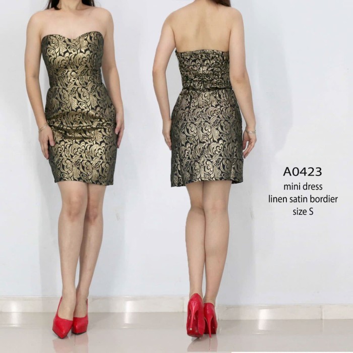 Mini Dress Kemben Bodycon Hitam Gold Motif Batik A0423