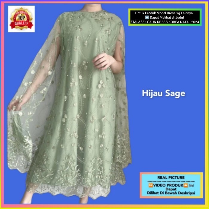 Dress Brukat Wanita Pesta Widya Jumbo Elegant Baju Gaun Hijau Sage