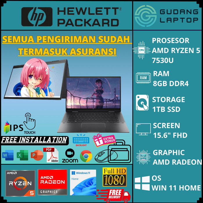 Laptop 2In1 Hp Envy X360 15 Ryzen 7 5825U 16Gb 512Gb Radeon Fhd Win11