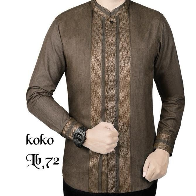 New Kemeja Baju Koko Pria Dewasa Bahan Premium Kattun Pola Slimfit Ukuran M L Xl Xxl Original