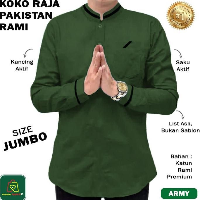 Promo Baju Koko Pria Lengan Panjang QURTA RAJA PAKISTAN RAMI JUMBO - 27751 COD