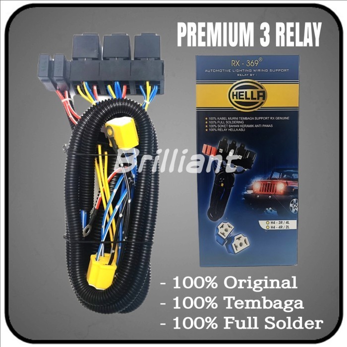 Kabel Set Relay Lampu - Hella / Bosch - 3 Relay / 2 Lampu H4