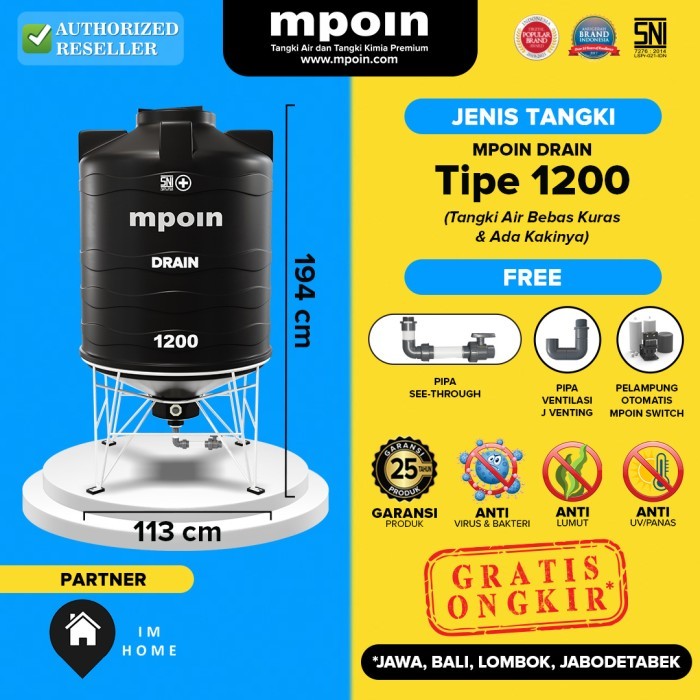 READY TANGKI / TOREN AIR KAKI MPOIN DRAIN 1000 LITER BEBAS KURAS ORDER
