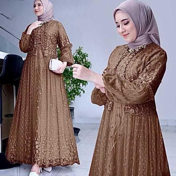 BEST SELLER GAMIS FELIKA PESTA DRESS BRUKAT TILE DOT LD 90 100 110 120 130 JUMBO HIJAU SAGE PS