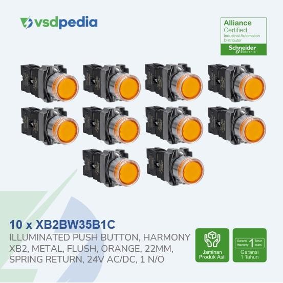SCHNEIDER ILLUMINATED PUSH BUTTON XB2 ORANGE 24V AC/DC XB2BW35B1C x 10