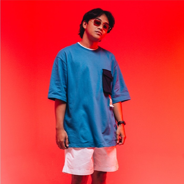 Froyonion Heavy Cotton Pocket Tag Oversized T-Shirt Clarity - Blue