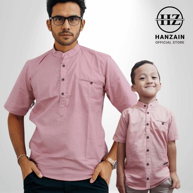 Baju Kemeja Koko Kemko Lengan Pendek Pria - Dusty Pink - Hanzain Limited Edition