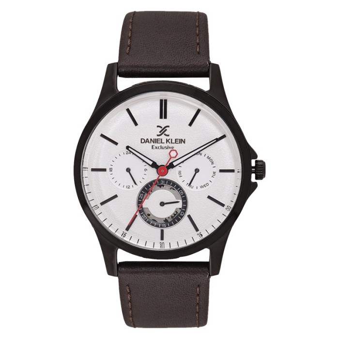 Tebaru Daniel Klein Exclusive DK12118-6 Men White Dial Dark Brown Leather Str Berkualitas