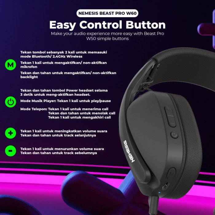 terbaru  nyk nemesis beast pro w60 7.1 rgb trimode wireless gaming headset ready