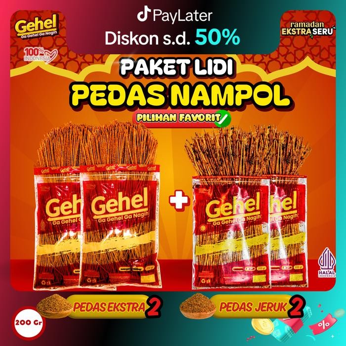 

SALE GEHEL PAKET PEDAS NAMPOL Mie Lidi (2 Pedas Ekstra, 2 Pedas Jeruk)- Makanan RinganCemilanPedas