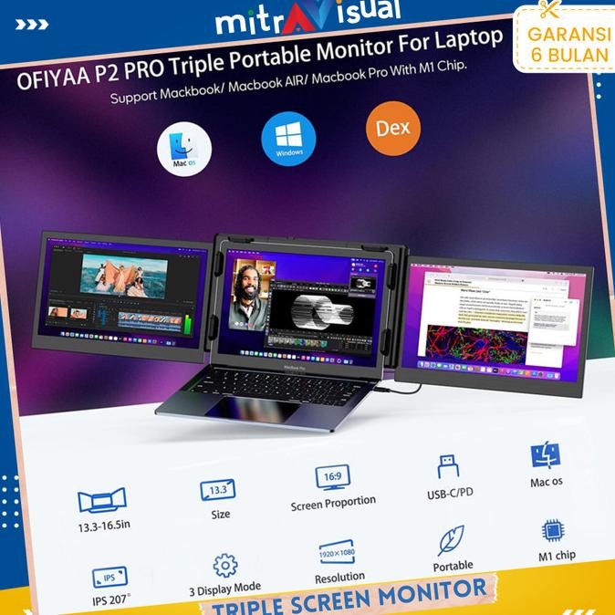 Ofiyaa P2 Pro Triple Screen Ips Monitor For Laptop 13.3" New Stok