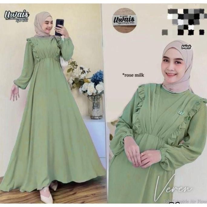 New Diskon Gamis Veren Farina Crinkle Airflow Warna Hijau Sage Mint Mocca Stok Terbatas